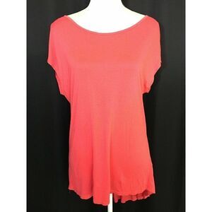Three Dots Womens Solid Coral Pink Short Sleeve High Low Top Small